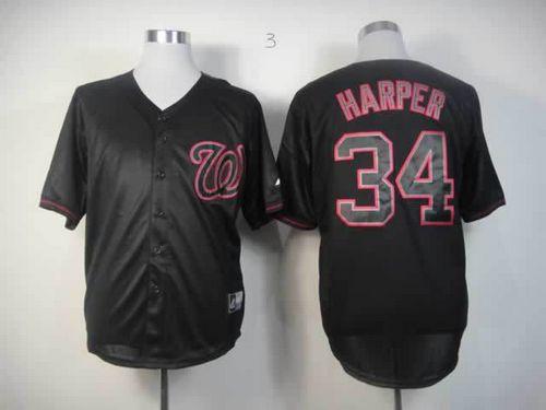 Nationals #34 Bryce Harper Black Fashion Stitched MLB Jersey - Click Image to Close